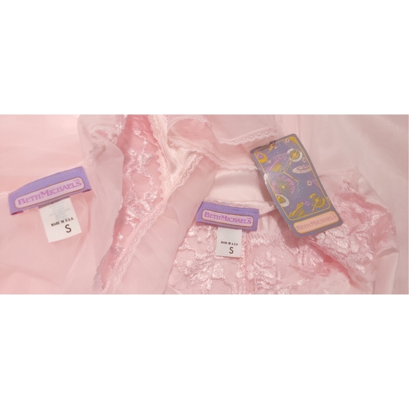 Vintage Beth Michaels Satin Nightgown with Sheer Robe Pink Sz Small - Picture 9 of 10